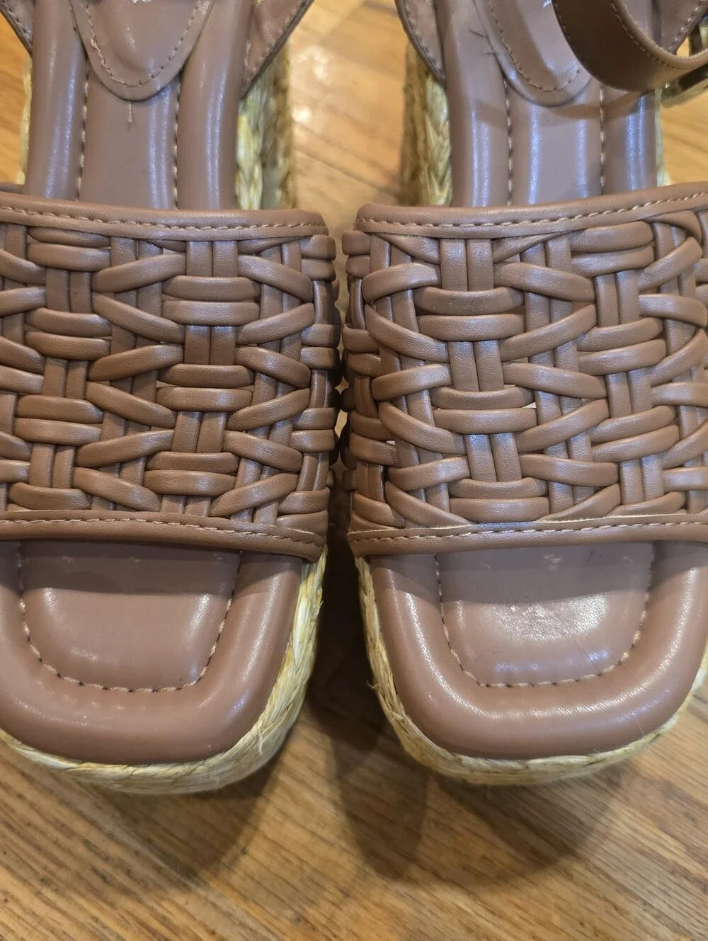 Marc Fisher Godina Brown Faux Leather Wedge Espadrilles Size 10